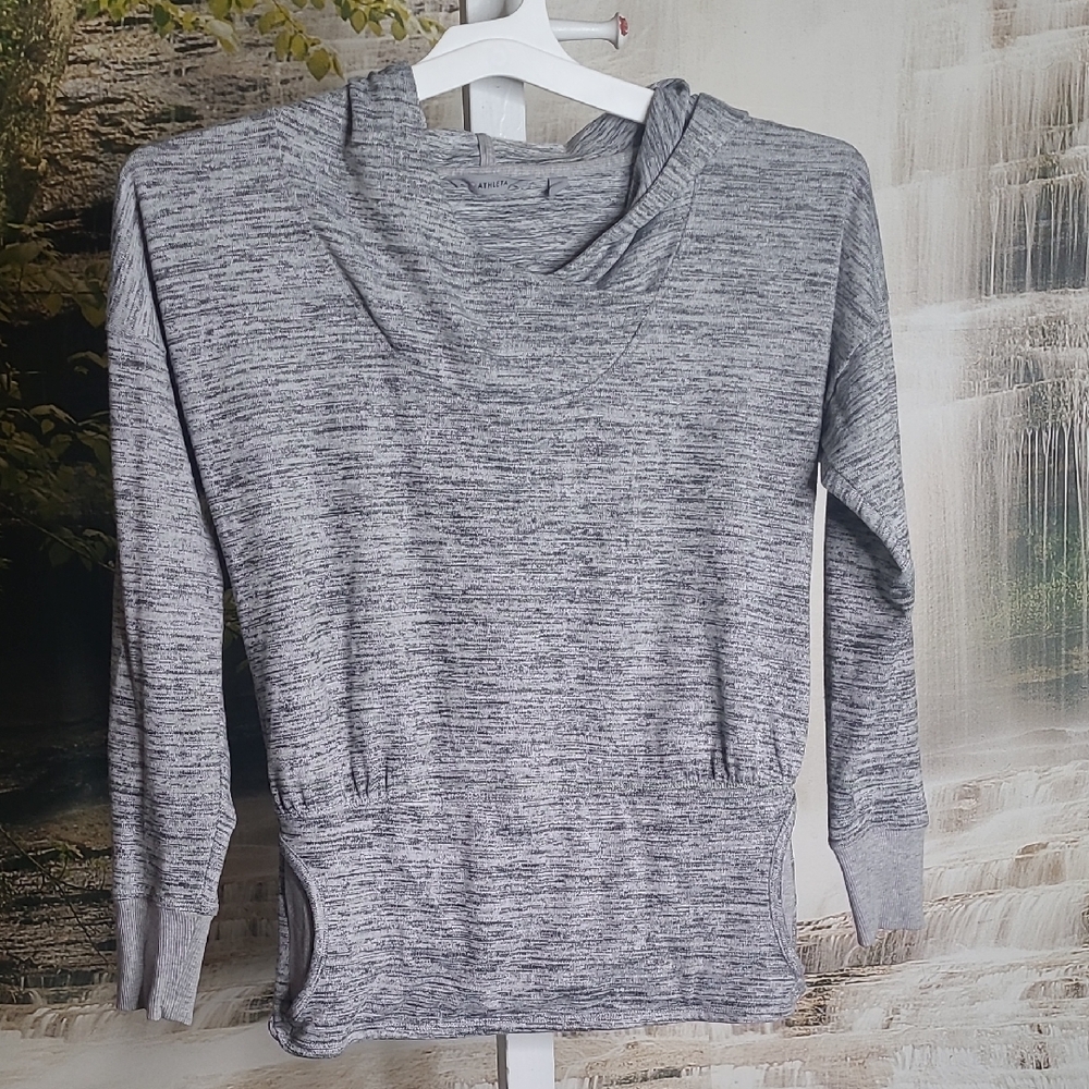 Athleta Womens Small Heather Gray Hooded Cowl Sporty Stretchy Top